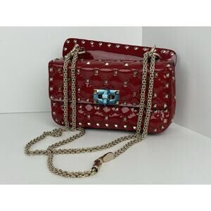 Valentino Garavani Patent Small Rockstud Spike Shoulder Bag Rosso Valentino